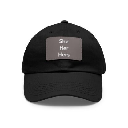 She/Her/Hers Pronouns Baseball Hat with Leather Patch (Rectangle) - Image 15