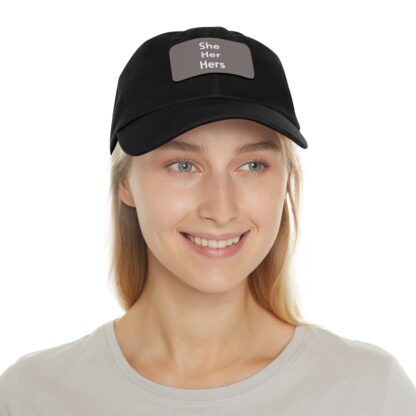 She/Her/Hers Pronouns Baseball Hat with Leather Patch (Rectangle) - Image 18