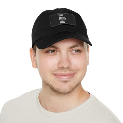 He/Him/His Pronoun Baseball Hat with Leather Patch (Rectangle)