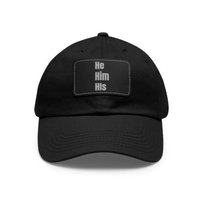 He/Him/His Pronoun Baseball Hat with Leather Patch (Rectangle) - Image 2