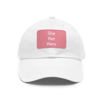 She/Her/Hers Pronouns Baseball Hat with Leather Patch (Rectangle) - Image 2